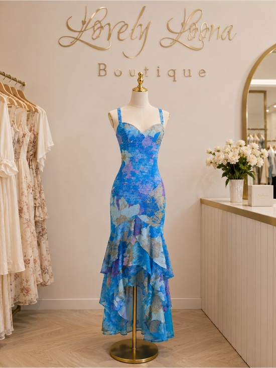 Dresses & Skirts - Blue Floral Tiered High-Low Dress